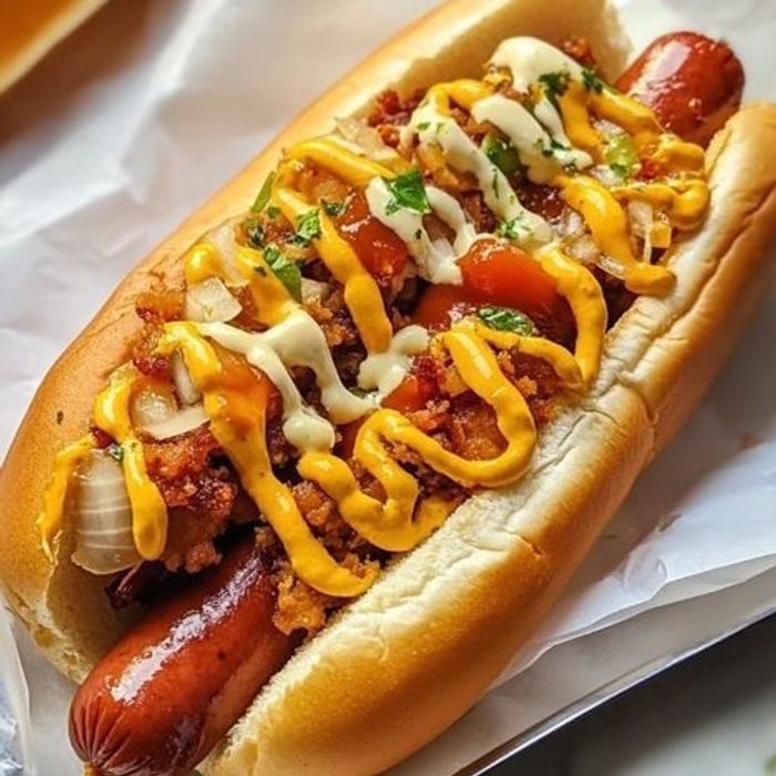 Chili Crispy Onion Bratwurst Hot Dog